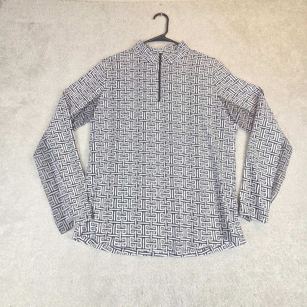 IBKÜL Womens Black White Geometric Greek Key Quarter Zip Golf Top Large
